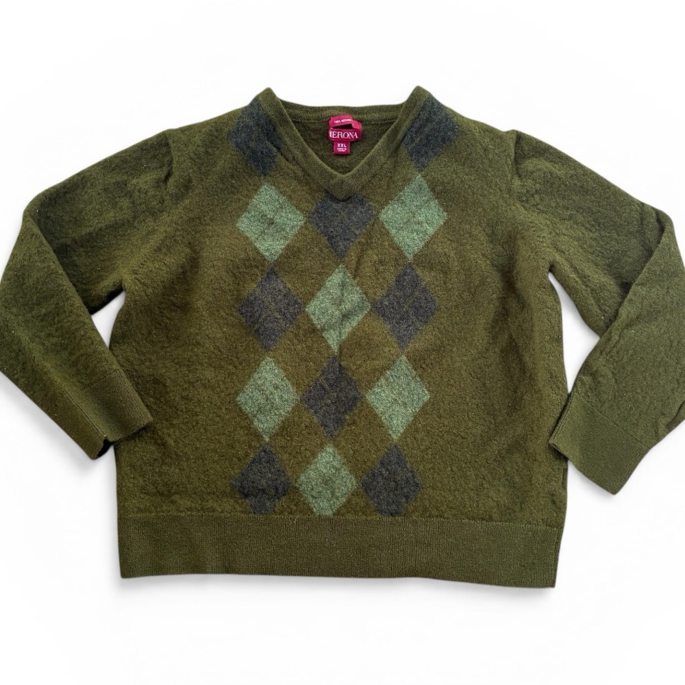 Merona 100% Merino Wool Argyle Sweater Green Size XL